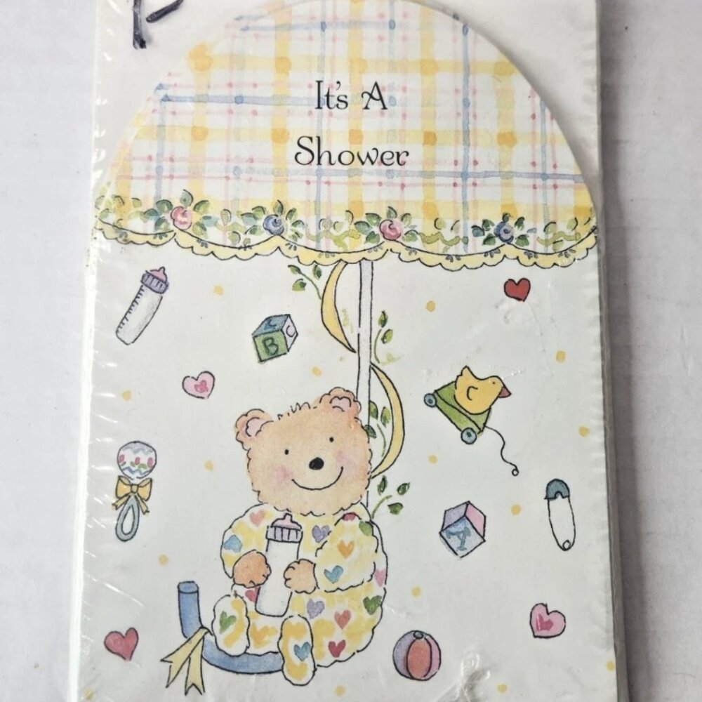 Vintage Baby Shower Invitations Marcel Schurman Sealed Teddy Bear Umbrella